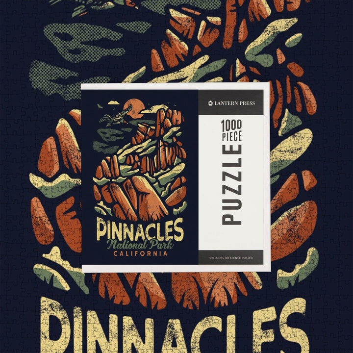 Pinnacles National Park, Distressed Vector, Jigsaw Puzzle Puzzle Lantern Press 