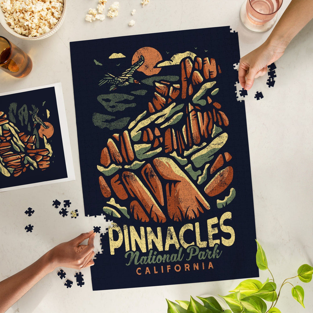 Pinnacles National Park, Distressed Vector, Jigsaw Puzzle Puzzle Lantern Press 