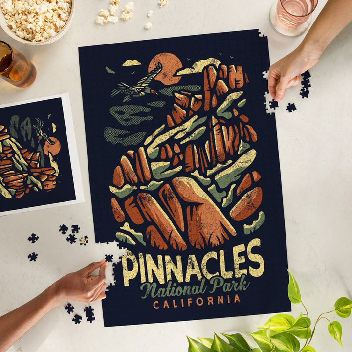 Pinnacles National Park, Distressed Vector, Jigsaw Puzzle Puzzle Lantern Press 