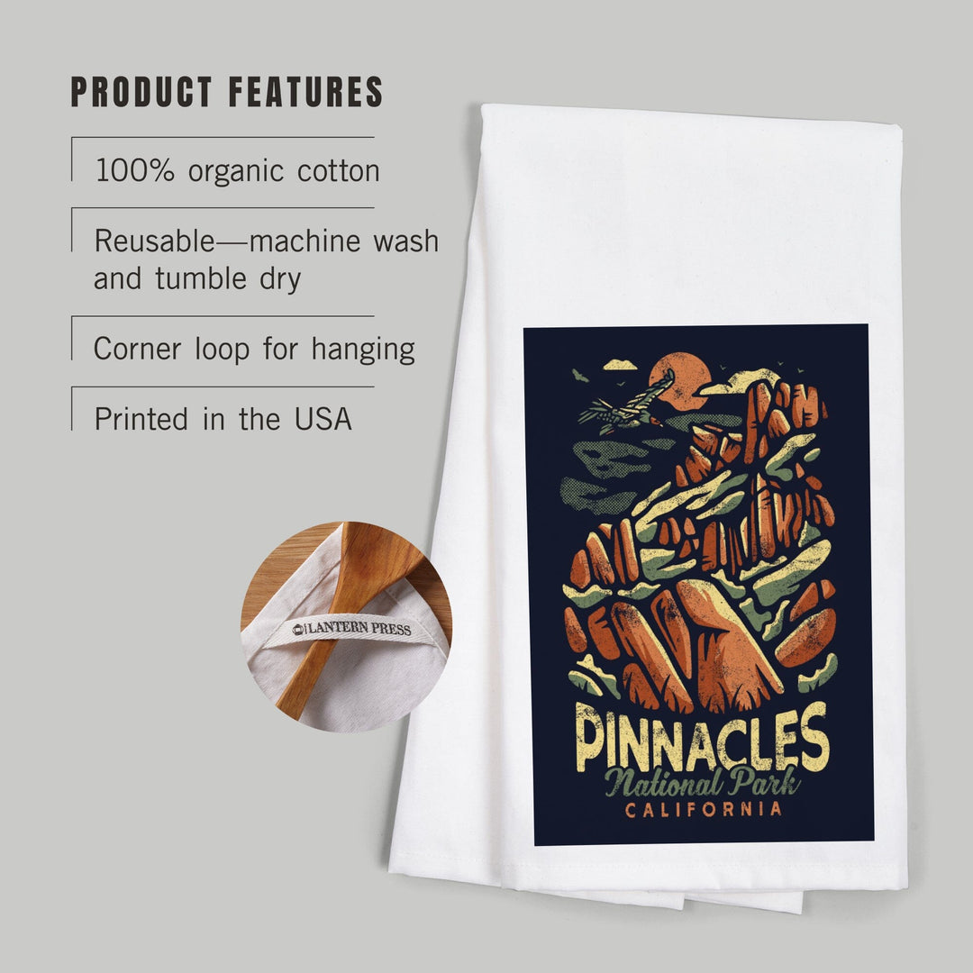 Pinnacles National Park, Distressed Vector, Organic Cotton Kitchen Tea Towels Kitchen Lantern Press 