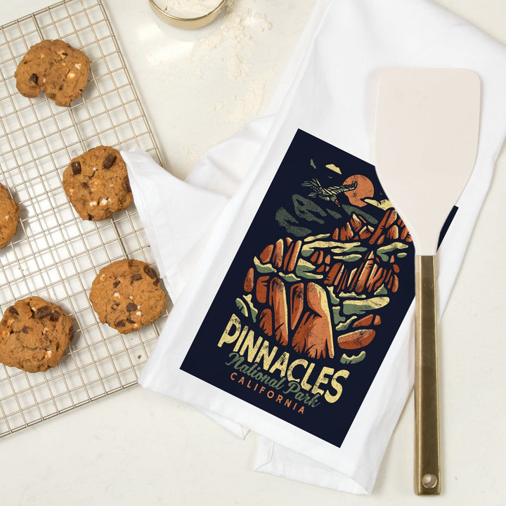 Pinnacles National Park, Distressed Vector, Organic Cotton Kitchen Tea Towels Kitchen Lantern Press 