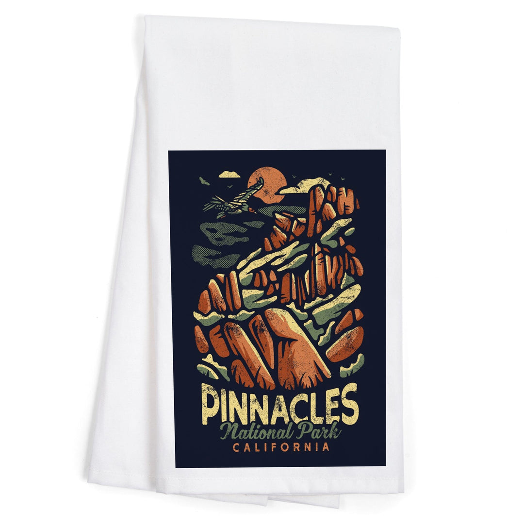 Pinnacles National Park, Distressed Vector, Organic Cotton Kitchen Tea Towels Kitchen Lantern Press 