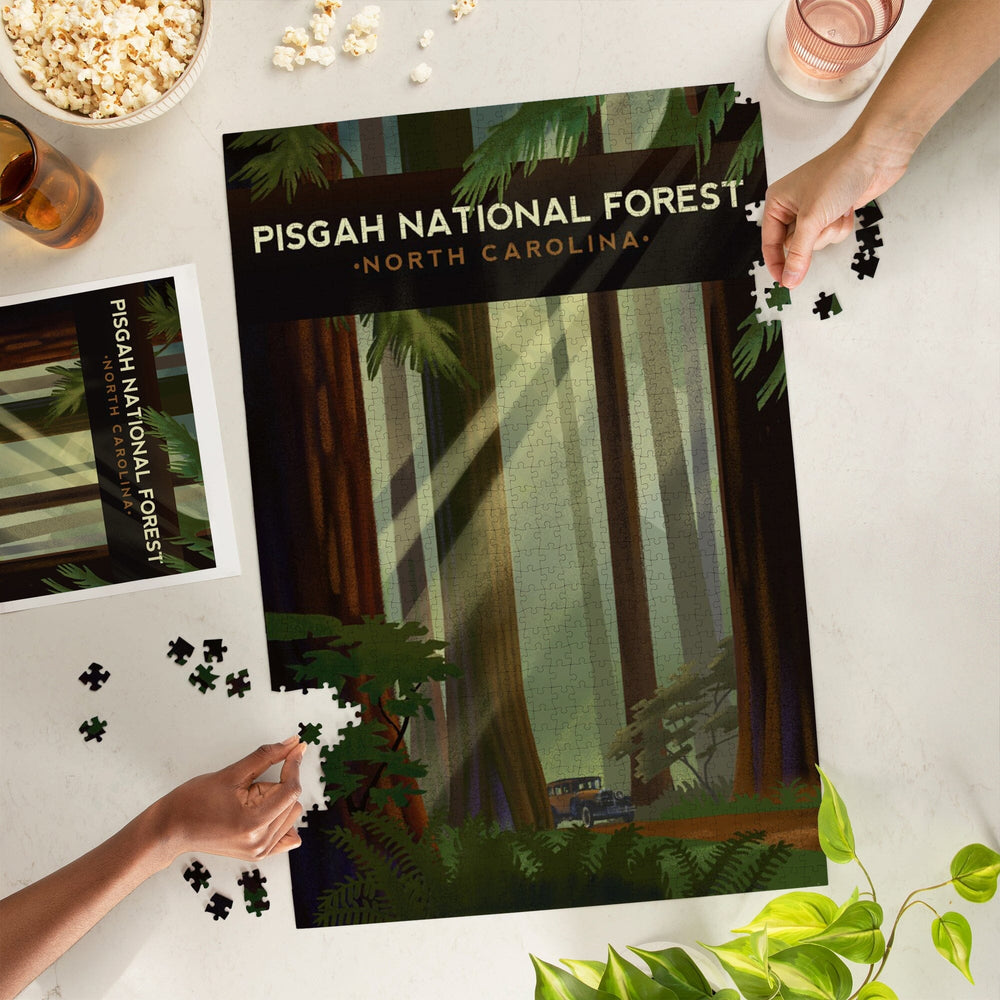 Pisgah National Forest, North Carolina, Redwood Forest, Lithograph, Jigsaw Puzzle Puzzle Lantern Press 