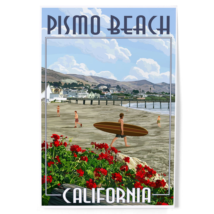 Pismo Beach, California, Beach and Surfer Scene, Art & Giclee Prints Art Lantern Press 