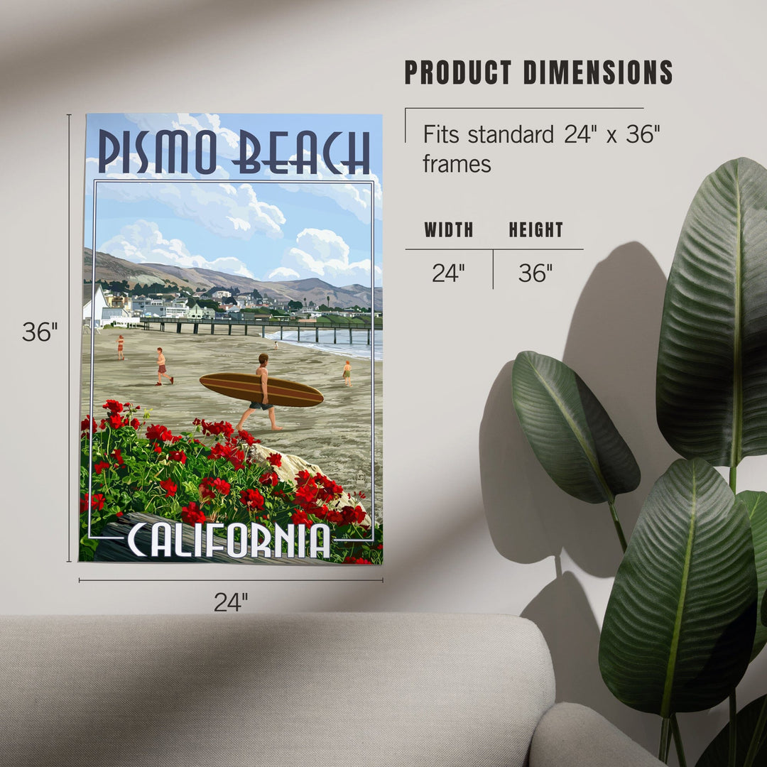 Pismo Beach, California, Beach and Surfer Scene, Art & Giclee Prints Art Lantern Press 