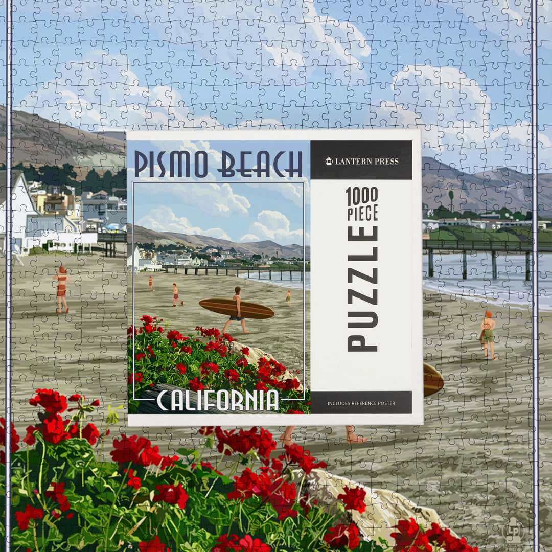 Pismo Beach, California, Beach and Surfer Scene, Jigsaw Puzzle Puzzle Lantern Press 