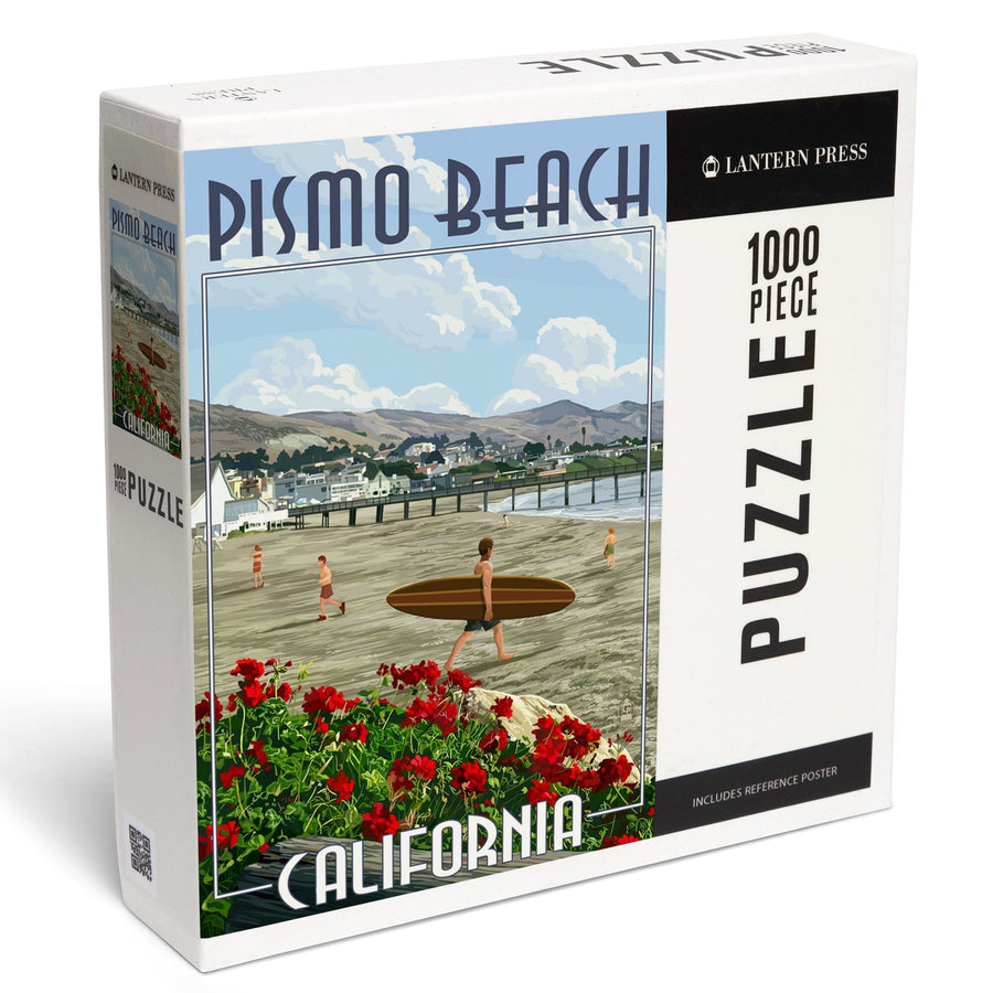 Pismo Beach, California, Beach and Surfer Scene, Jigsaw Puzzle Puzzle Lantern Press 