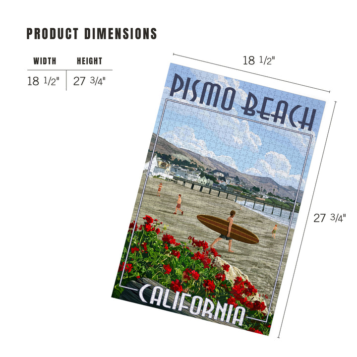 Pismo Beach, California, Beach and Surfer Scene, Jigsaw Puzzle Puzzle Lantern Press 