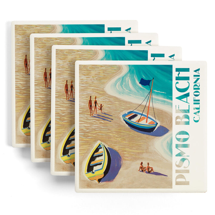 Pismo Beach, California, Beach Scene, Lantern Press Artwork, Coaster Set Coasters Lantern Press 