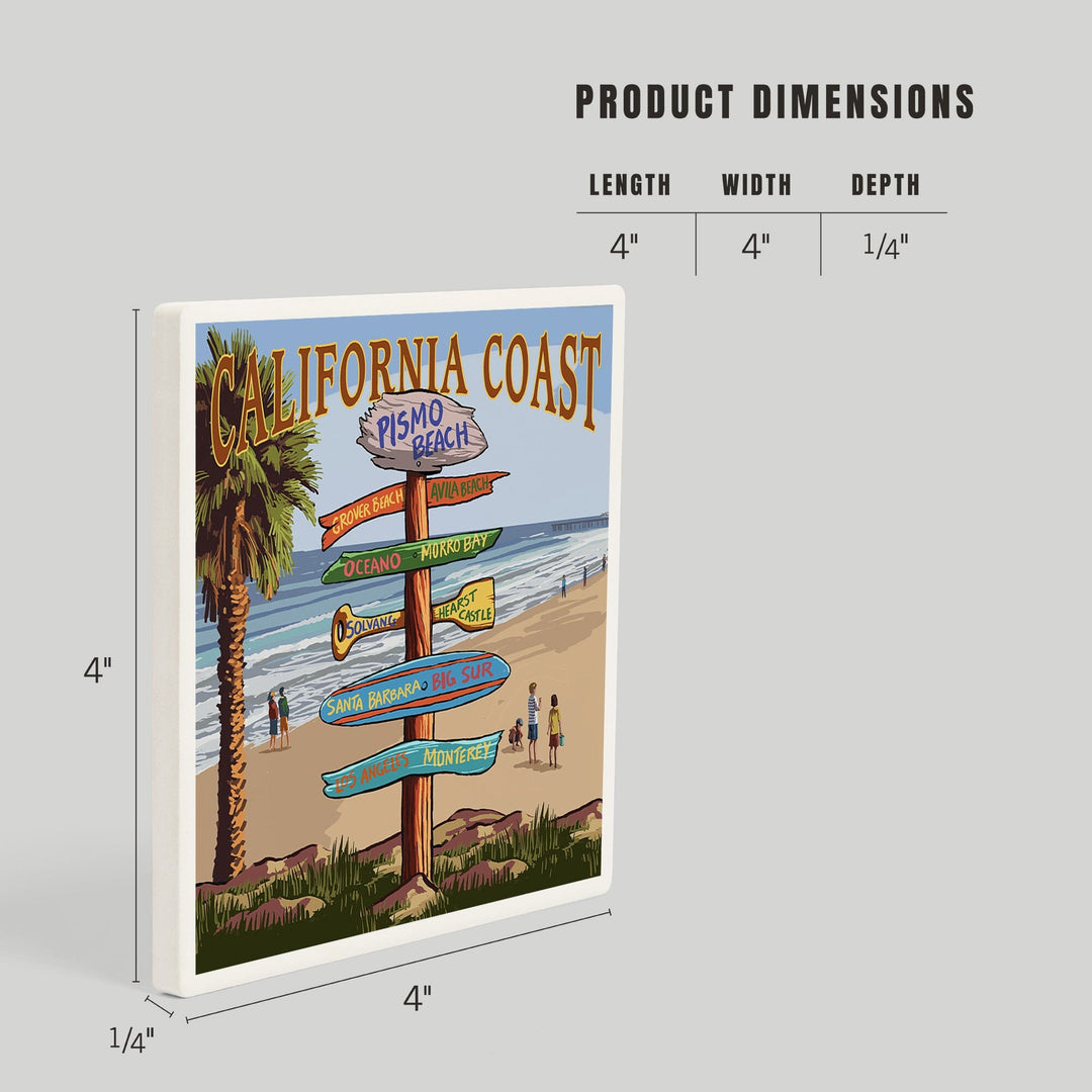 Pismo Beach, California, Destinations Sign, Coasters Coasters Lantern Press 