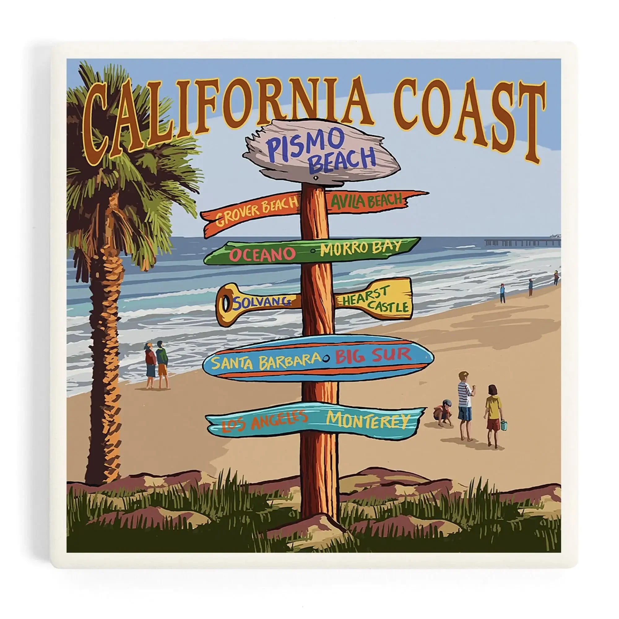 Pismo Beach, California, Destinations Sign ceramic coaster set