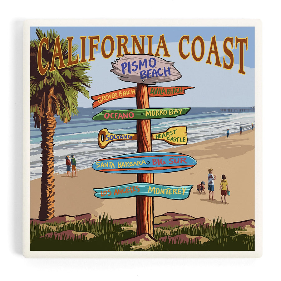 Pismo Beach, California, Destinations Sign, Coasters Coasters Lantern Press 