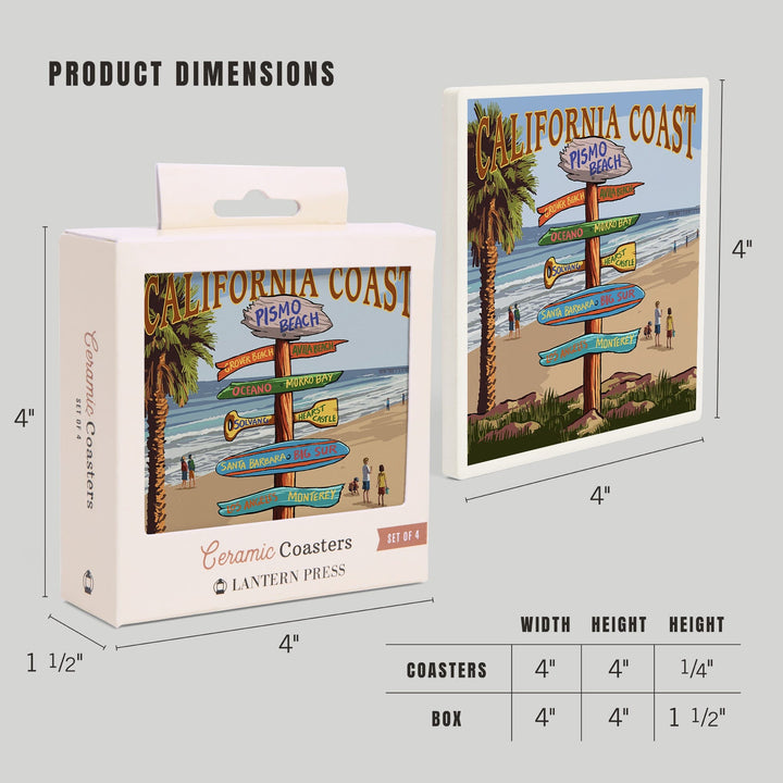 Pismo Beach, California, Destinations Sign, Coasters Coasters Lantern Press 