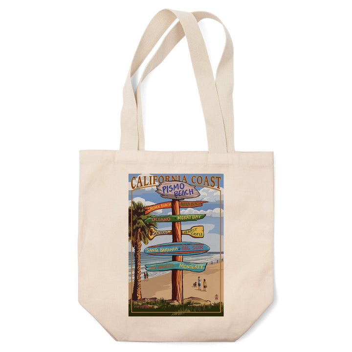 Pismo Beach, California, Destinations Sign, Lantern Press Artwork, Tote Bag Totes Lantern Press 