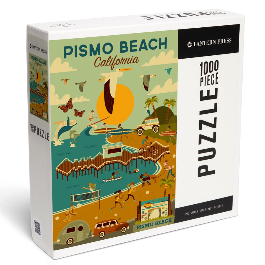 Pismo Beach, California, Geometric, Blue Sky, Jigsaw Puzzle Puzzle Lantern Press 