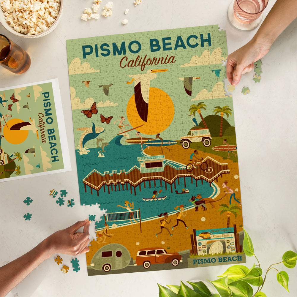 Pismo Beach, California, Geometric, Blue Sky, Jigsaw Puzzle Puzzle Lantern Press 