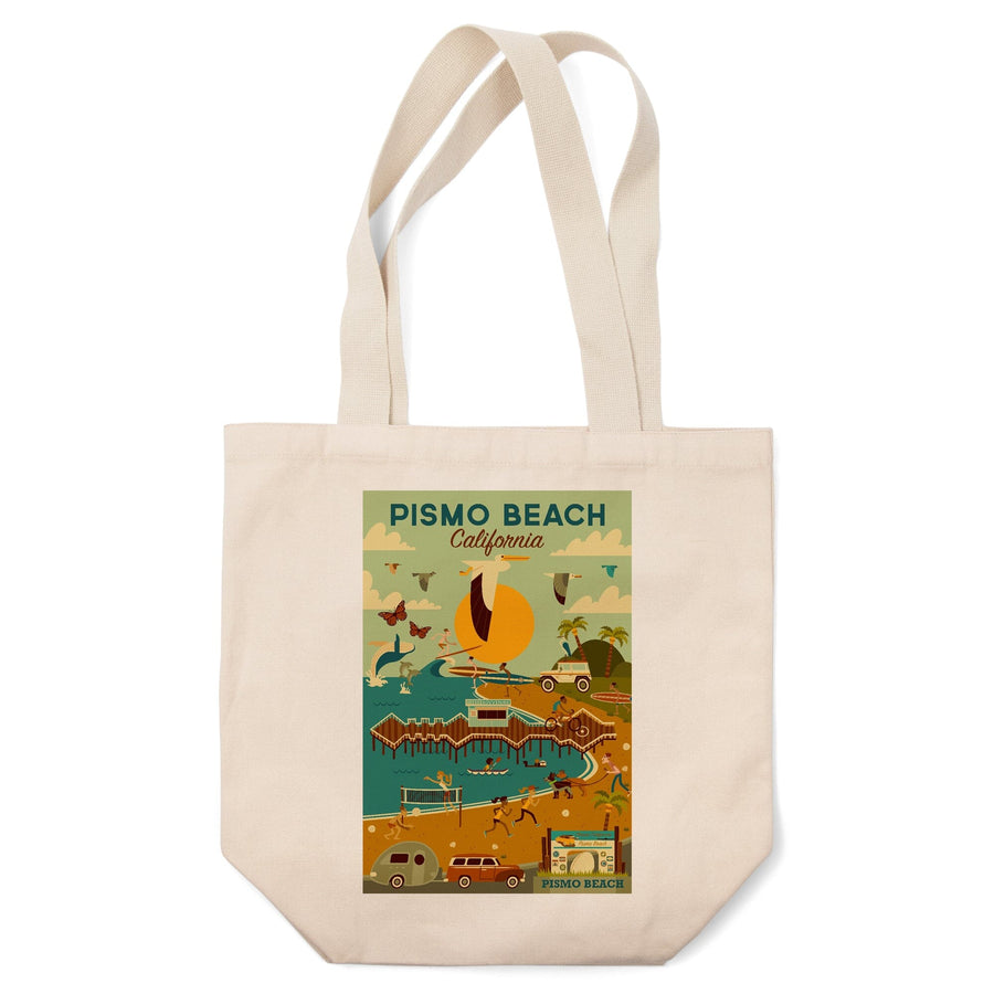 Pismo Beach, California, Geometric, Blue Sky, Lantern Press Artwork, Tote Bag Totes Lantern Press 