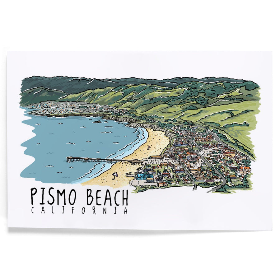 Pismo Beach, California, Line Drawing, Art & Giclee Prints Art Lantern Press 