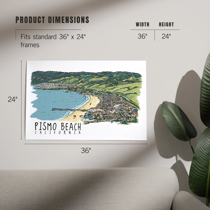 Pismo Beach, California, Line Drawing, Art & Giclee Prints Art Lantern Press 