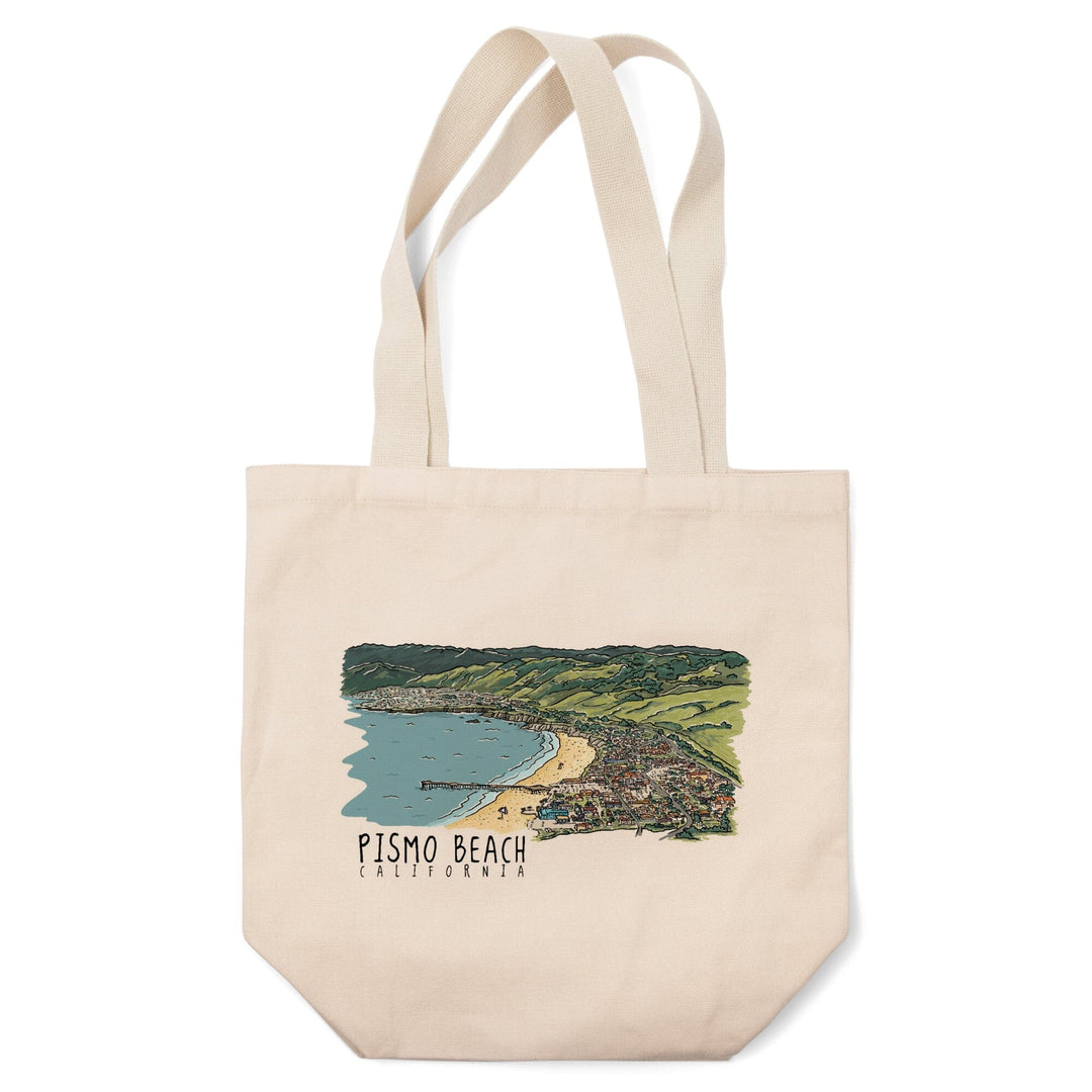 Pismo Beach, California, Line Drawing, Lantern Press Artwork, Tote Bag Totes Lantern Press 