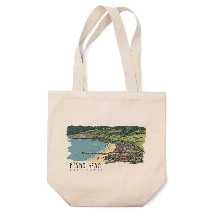 Pismo Beach, California, Line Drawing, Lantern Press Artwork, Tote Bag Totes Lantern Press 