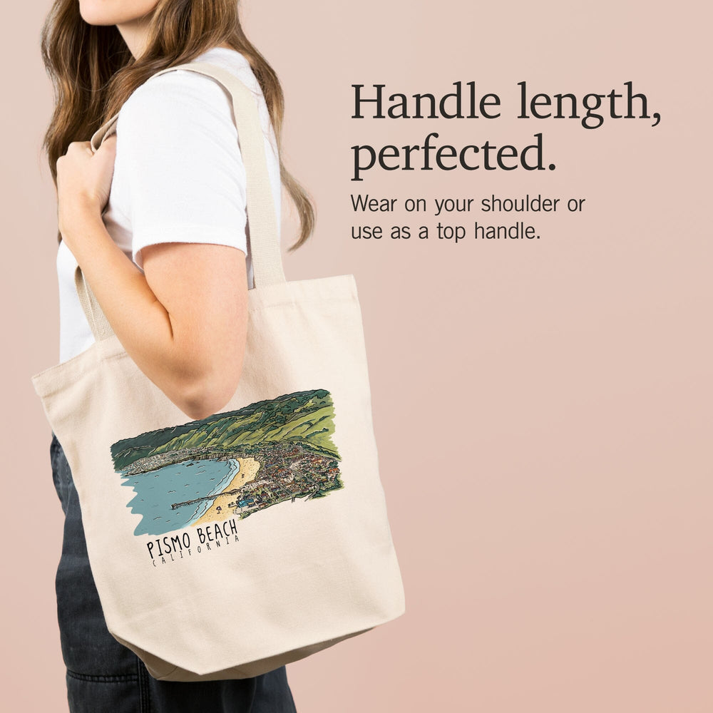 Pismo Beach, California, Line Drawing, Tote Bag Totes Lantern Press 