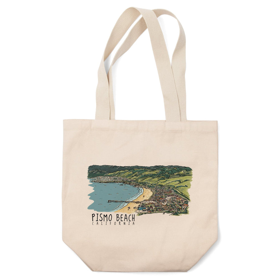 Pismo Beach, California, Line Drawing, Tote Bag Totes Lantern Press 