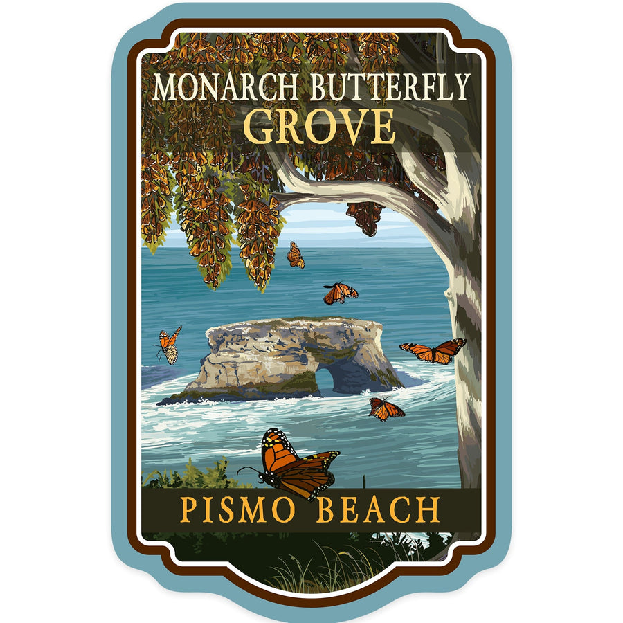 Pismo Beach, California, Monarch Butterfly Grove, Contour, Lantern Press Artwork, Vinyl Sticker Sticker Lantern Press 
