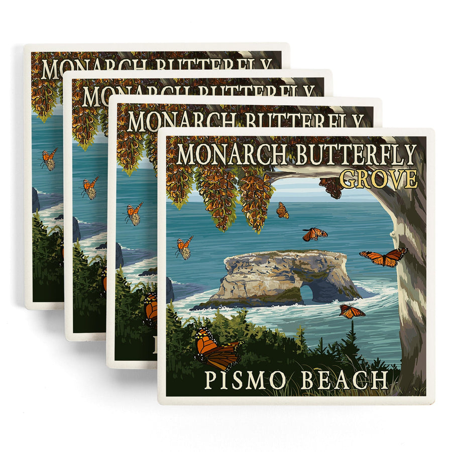 Pismo Beach, California, Monarch Butterfly Grove, Lantern Press Artwork, Coaster Set Coasters Lantern Press 