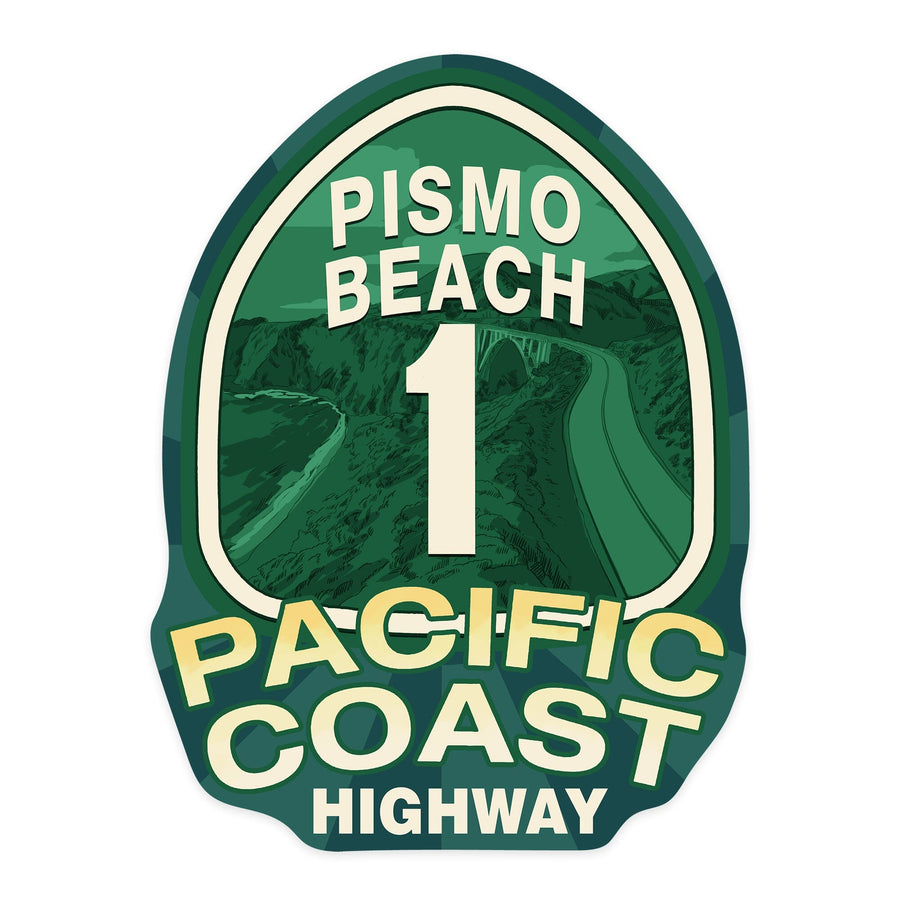 Pismo Beach, California, Pacific Coast Highway 1, Contour, Lantern Press Artwork, Vinyl Sticker Sticker Lantern Press 