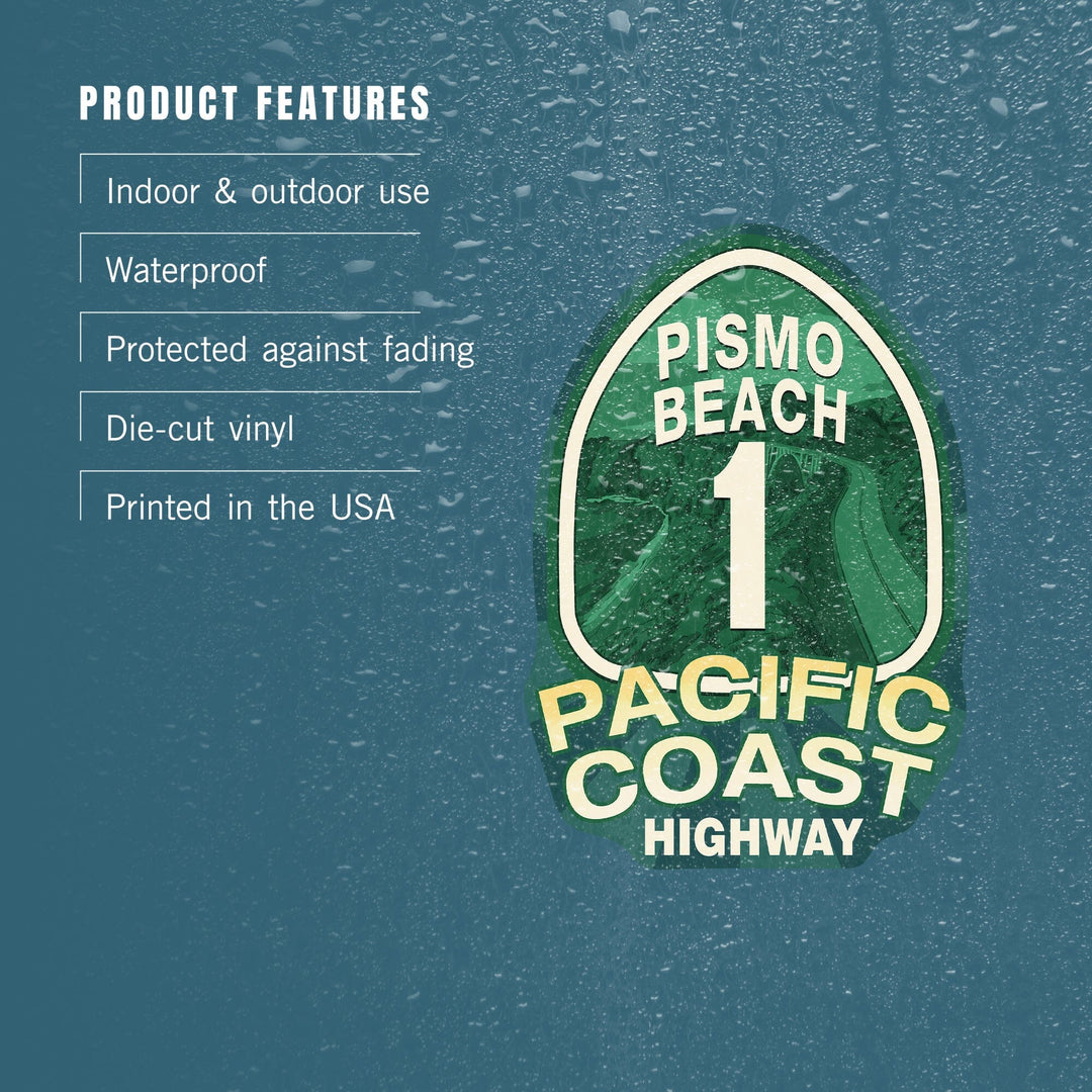 Pismo Beach, California, Pacific Coast Highway 1, Contour, Lantern Press Artwork, Vinyl Sticker Sticker Lantern Press 
