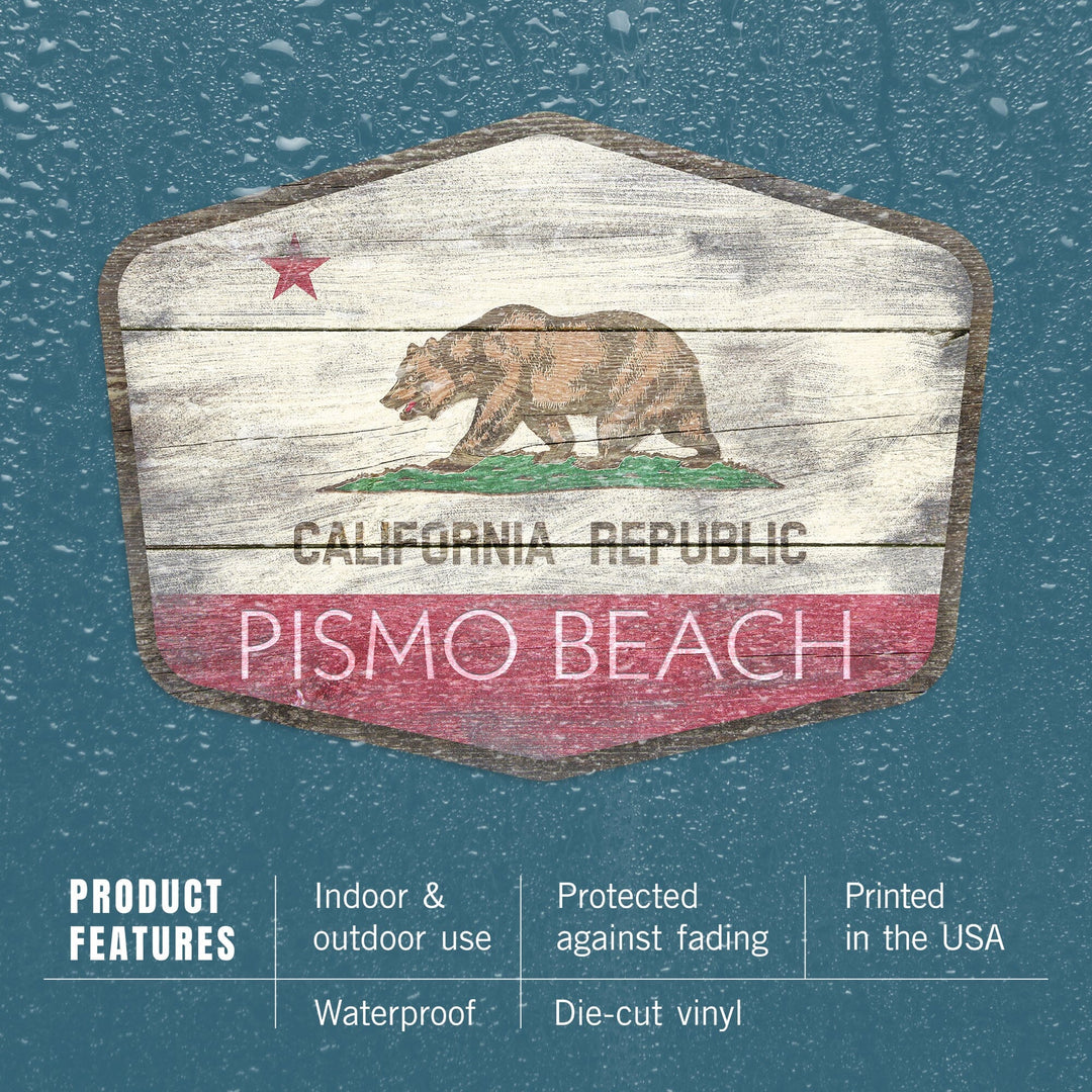 Pismo Beach, California, Rustic State Flag, Contour, Lantern Press Artwork, Vinyl Sticker Sticker Lantern Press 