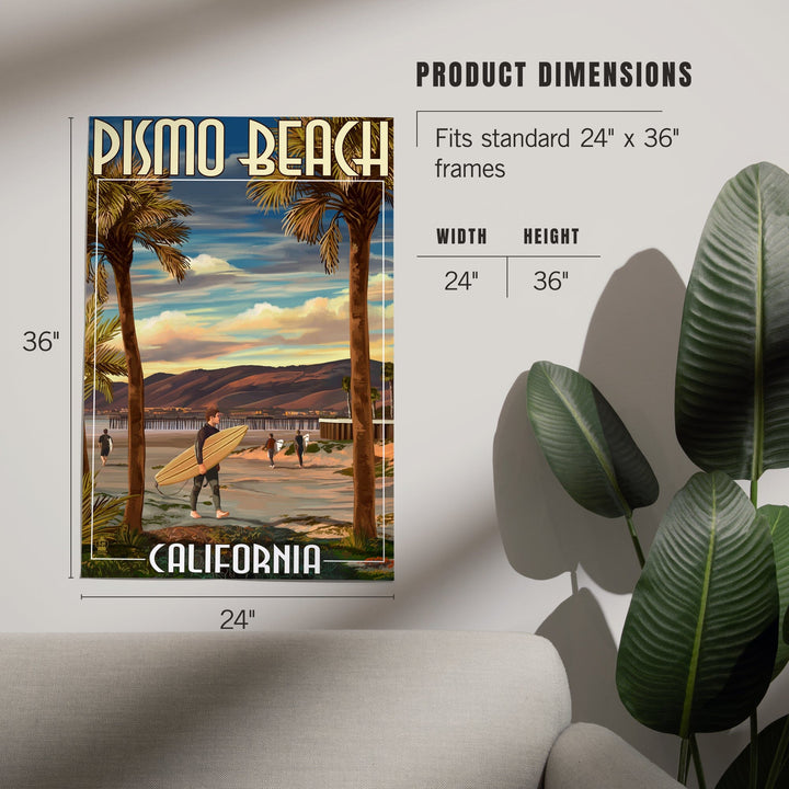 Pismo Beach, California, Surfer and Pier, Art & Giclee Prints Art Lantern Press 