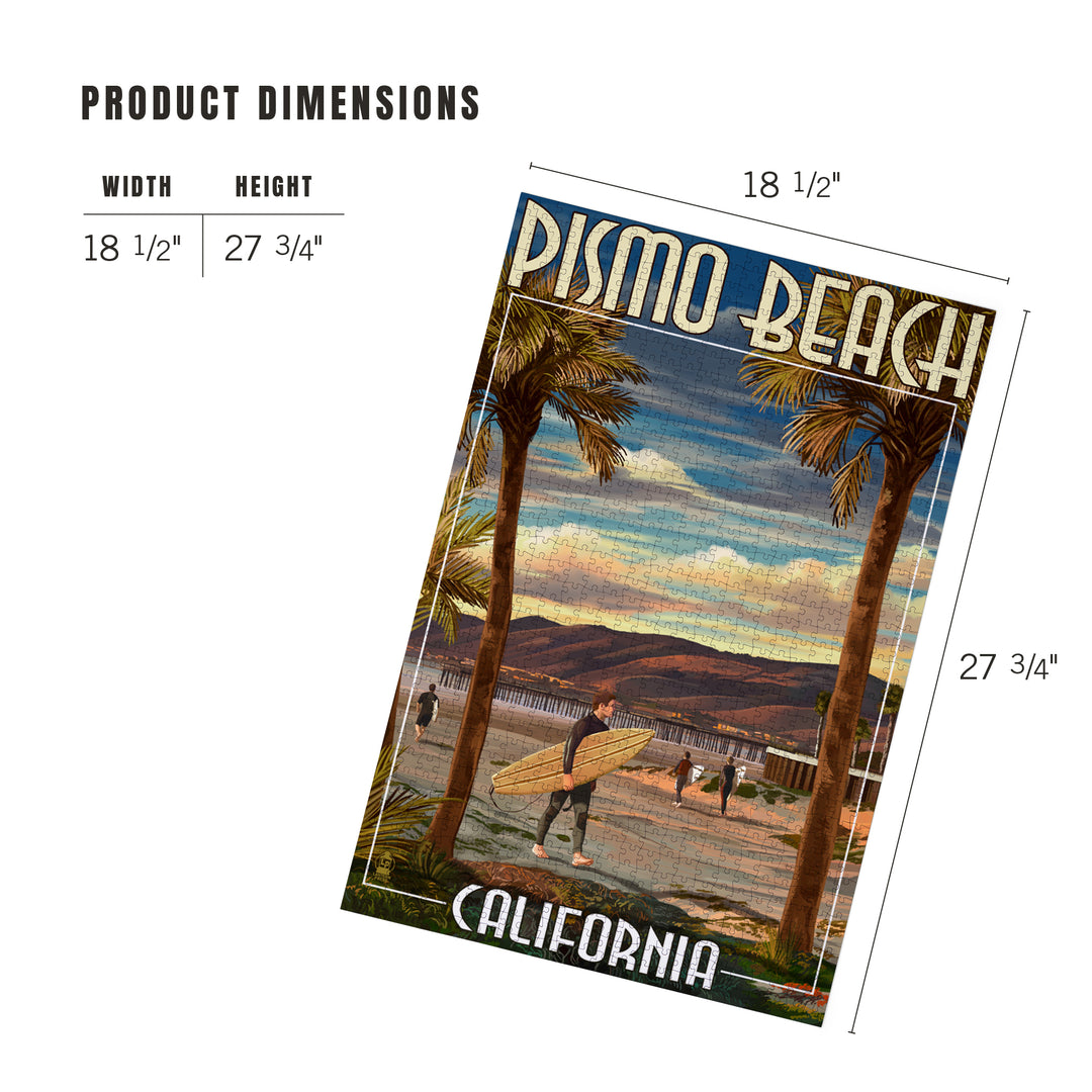 Pismo Beach, California, Surfer and Pier, Jigsaw Puzzle Puzzle Lantern Press 
