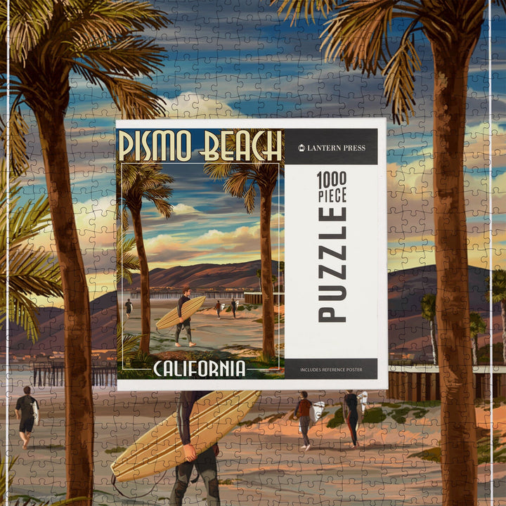 Pismo Beach, California, Surfer and Pier, Jigsaw Puzzle Puzzle Lantern Press 