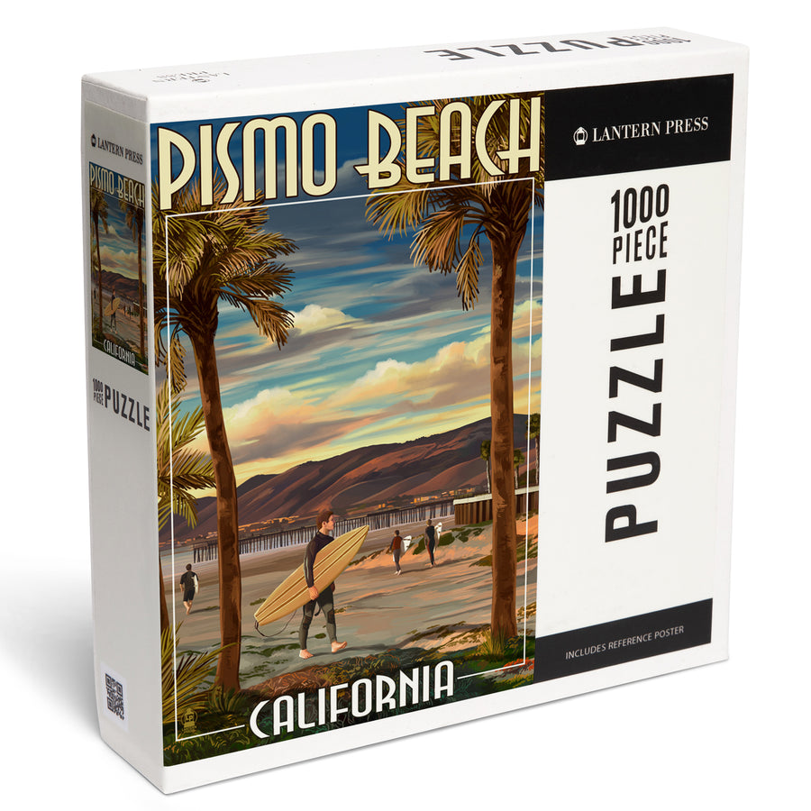 Pismo Beach, California, Surfer and Pier, Jigsaw Puzzle Puzzle Lantern Press 
