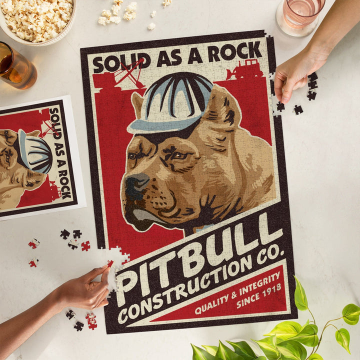 Pitbull, Retro Construction Company Ad, Jigsaw Puzzle Puzzle Lantern Press 