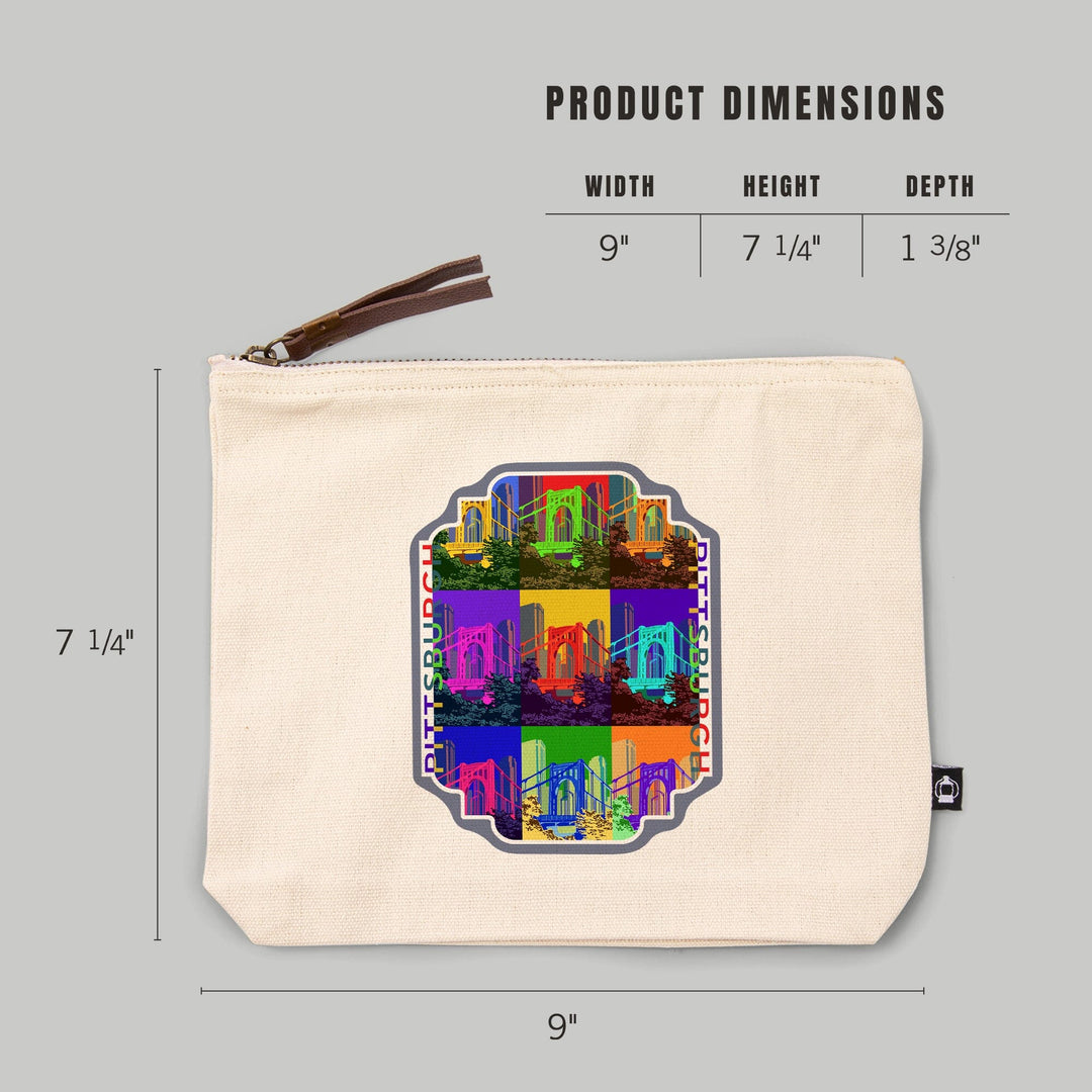 Pittsburgh, Pennsylvania, 10th Street Bridge Pop Art,, Organic Cotton Zipper Pouch, Go Bag Go Bag Lantern Press 