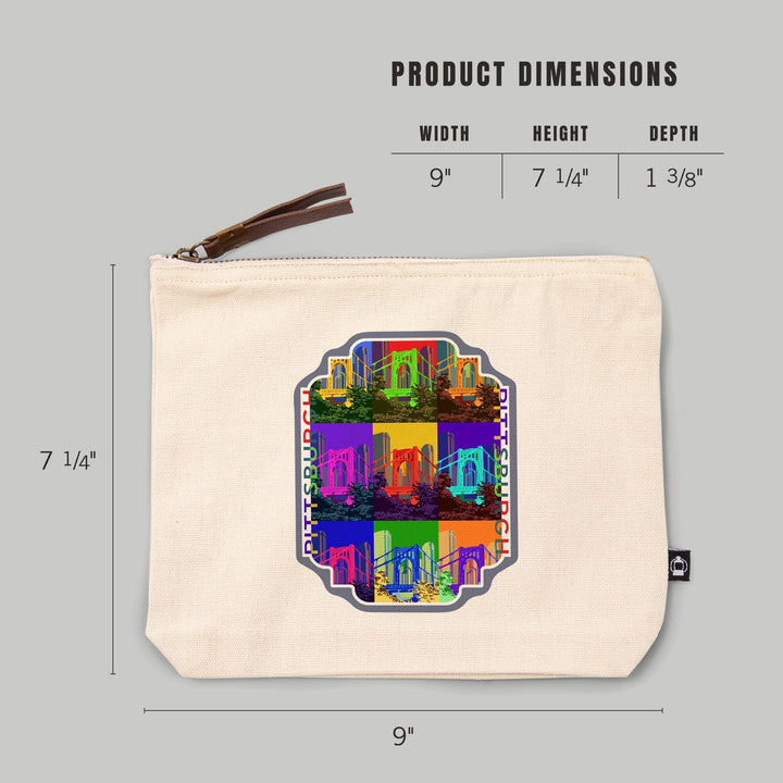 Pittsburgh, Pennsylvania, 10th Street Bridge Pop Art,, Organic Cotton Zipper Pouch, Go Bag Go Bag Lantern Press 