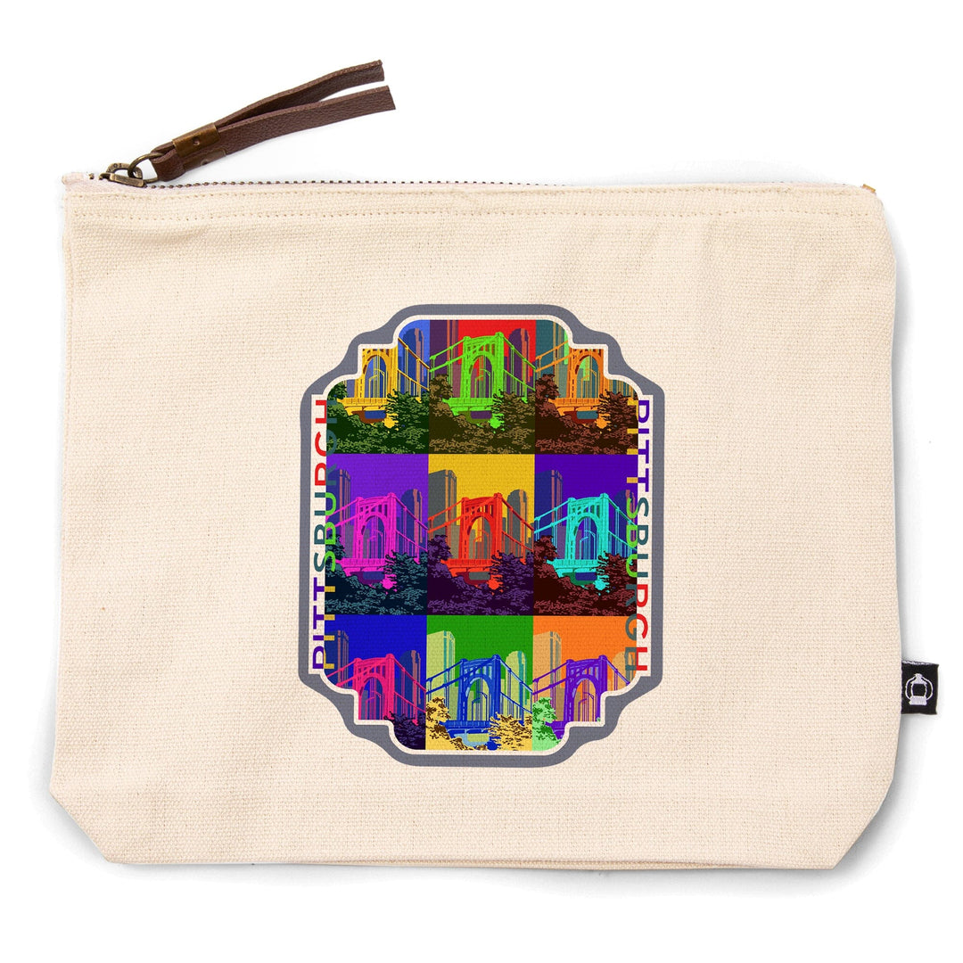 Pittsburgh, Pennsylvania, 10th Street Bridge Pop Art,, Organic Cotton Zipper Pouch, Go Bag Go Bag Lantern Press 