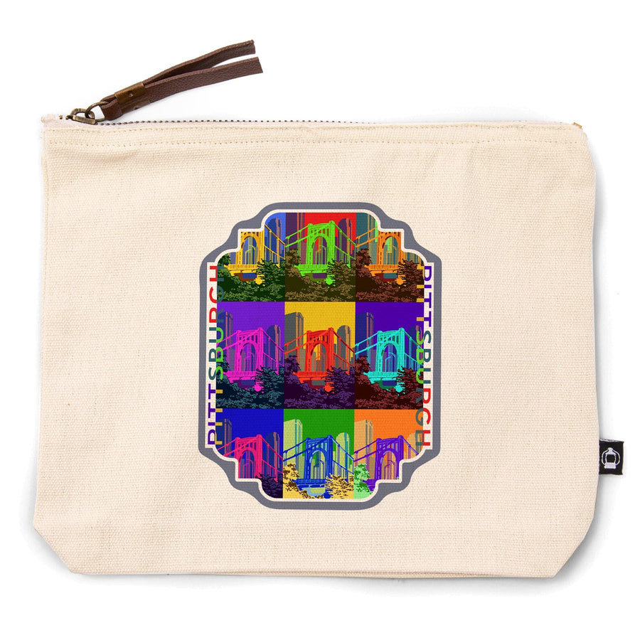 Pittsburgh, Pennsylvania, 10th Street Bridge Pop Art,, Organic Cotton Zipper Pouch, Go Bag Go Bag Lantern Press 