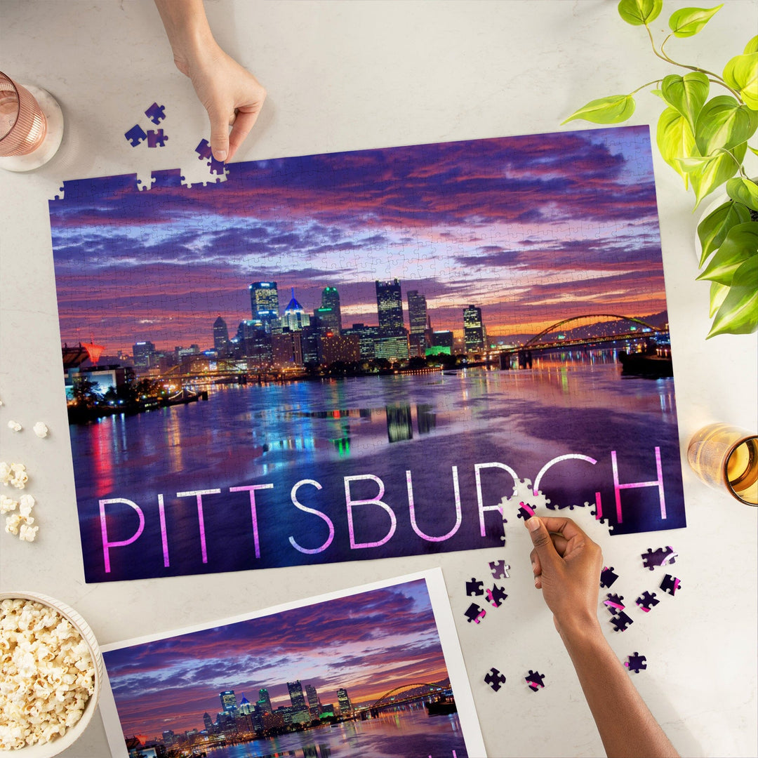 Pittsburgh, Pennsylvania, City Lights at Night, Jigsaw Puzzle Puzzle Lantern Press 