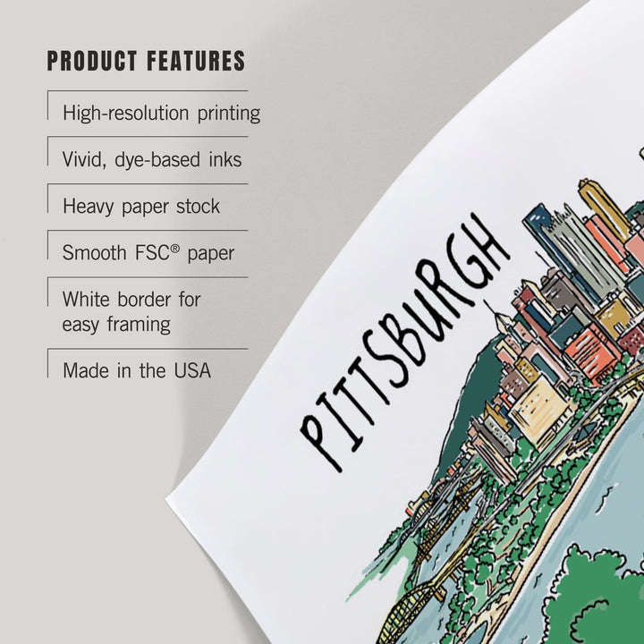Pittsburgh, Pennsylvania, Line Drawing, Art & Giclee Prints Art Lantern Press 