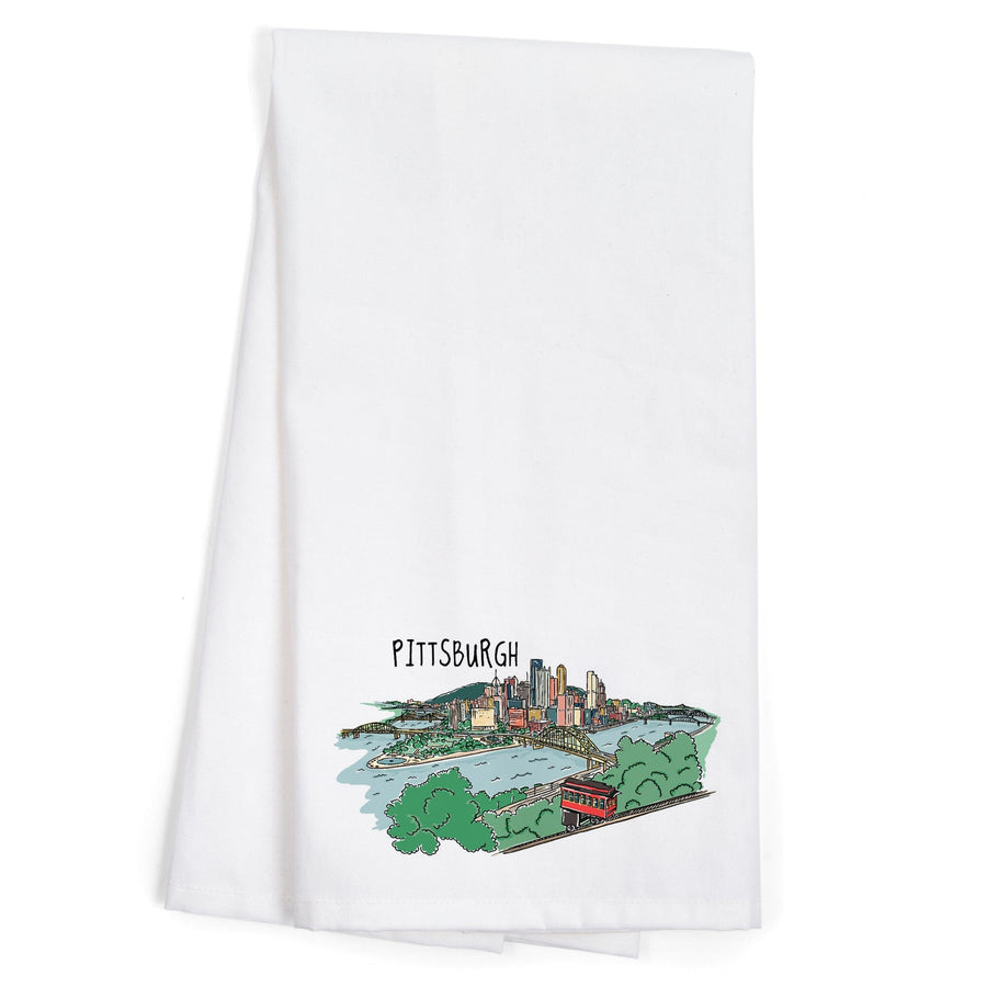 Pittsburgh, Pennsylvania, Line Drawing, Organic Cotton Kitchen Tea Towels Kitchen Lantern Press 