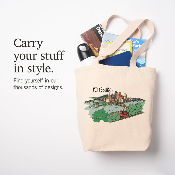 Pittsburgh, Pennsylvania, Line Drawing, Tote Bag Totes Lantern Press 