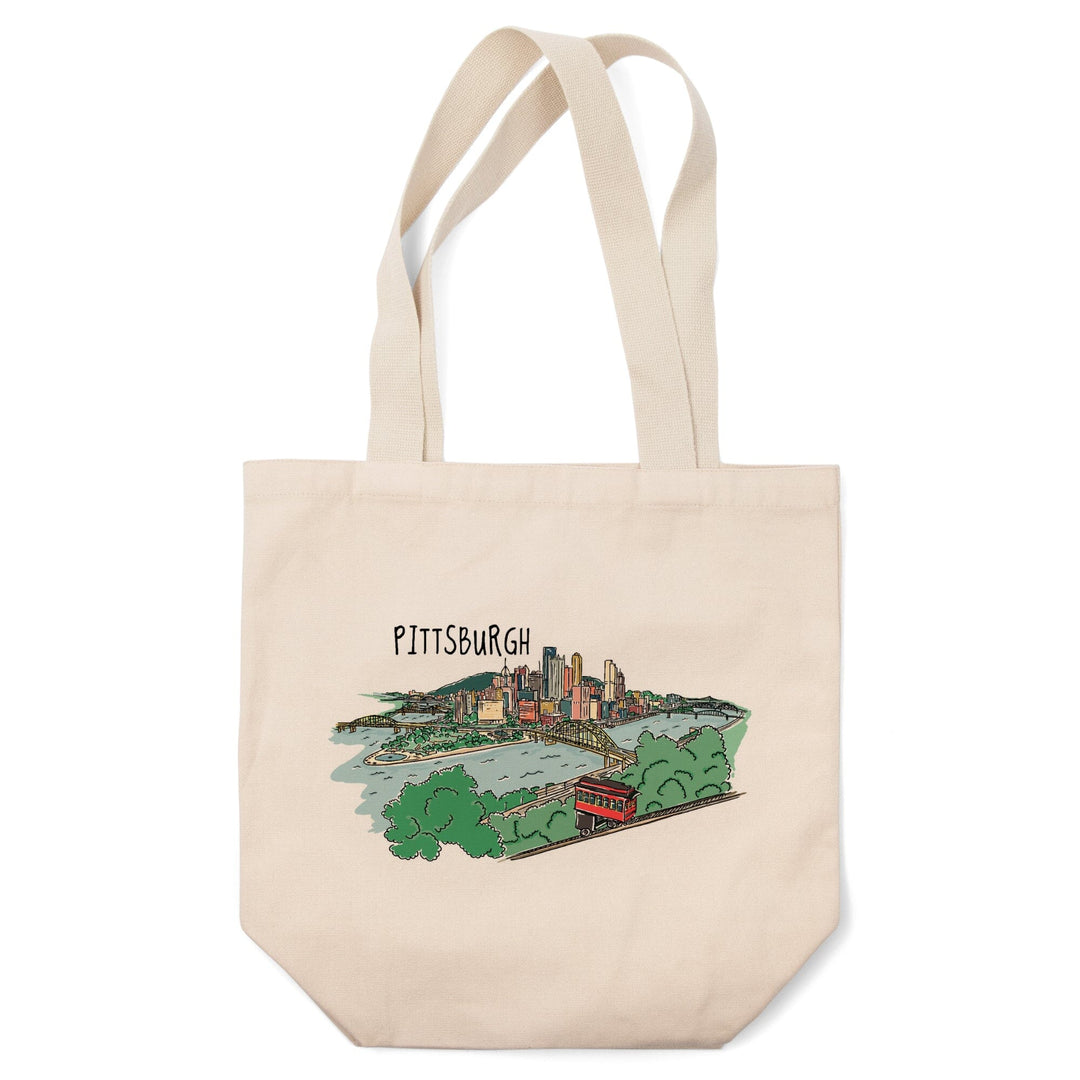 Pittsburgh, Pennsylvania, Line Drawing, Tote Bag Totes Lantern Press 
