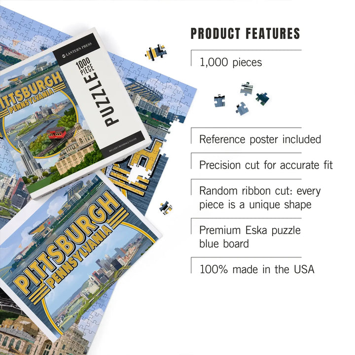 Pittsburgh, Pennsylvania, Montage Scenes, Jigsaw Puzzle Puzzle Lantern Press 