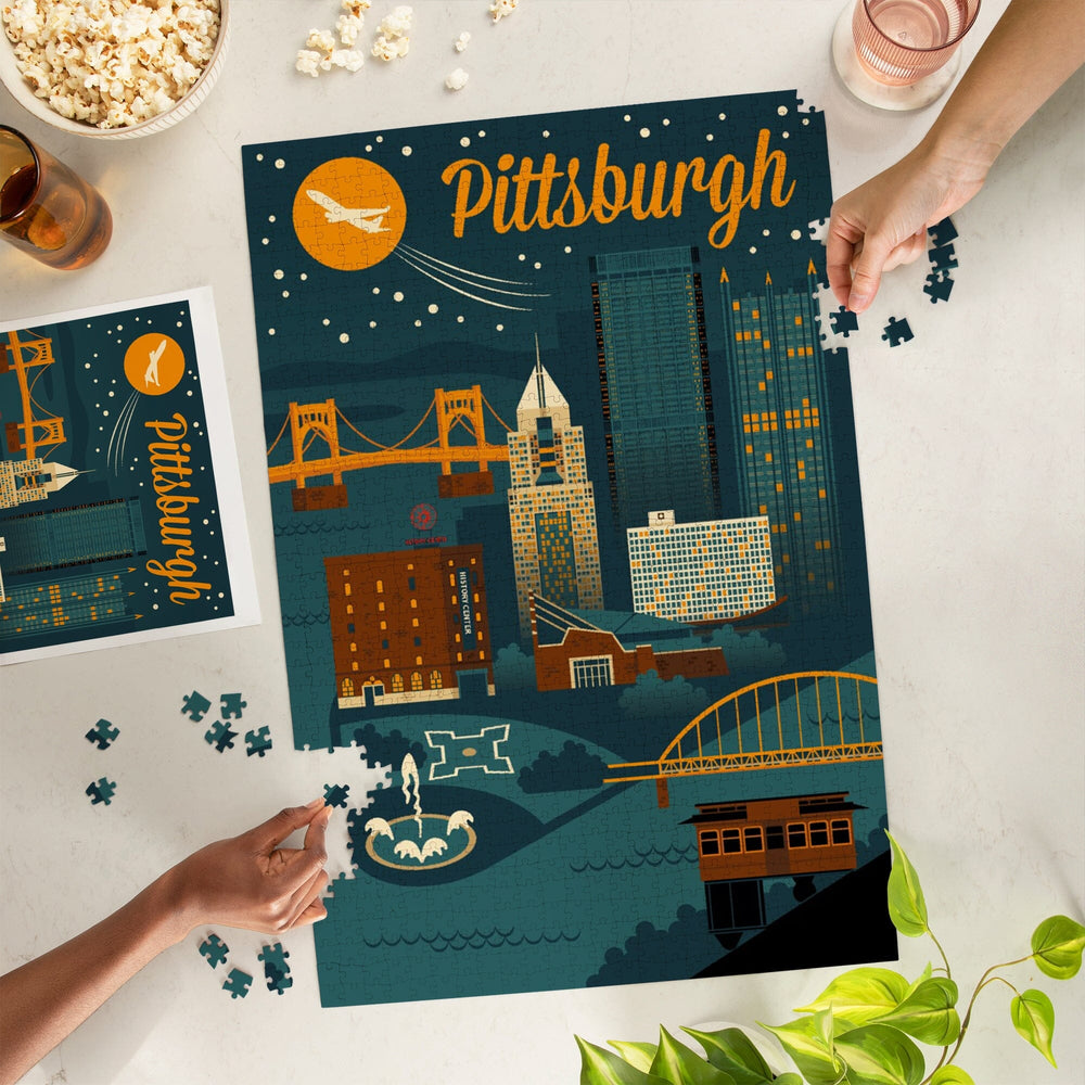 Pittsburgh, Pennsylvania, Retro Skyline Classic Series, Jigsaw Puzzle Puzzle Lantern Press 