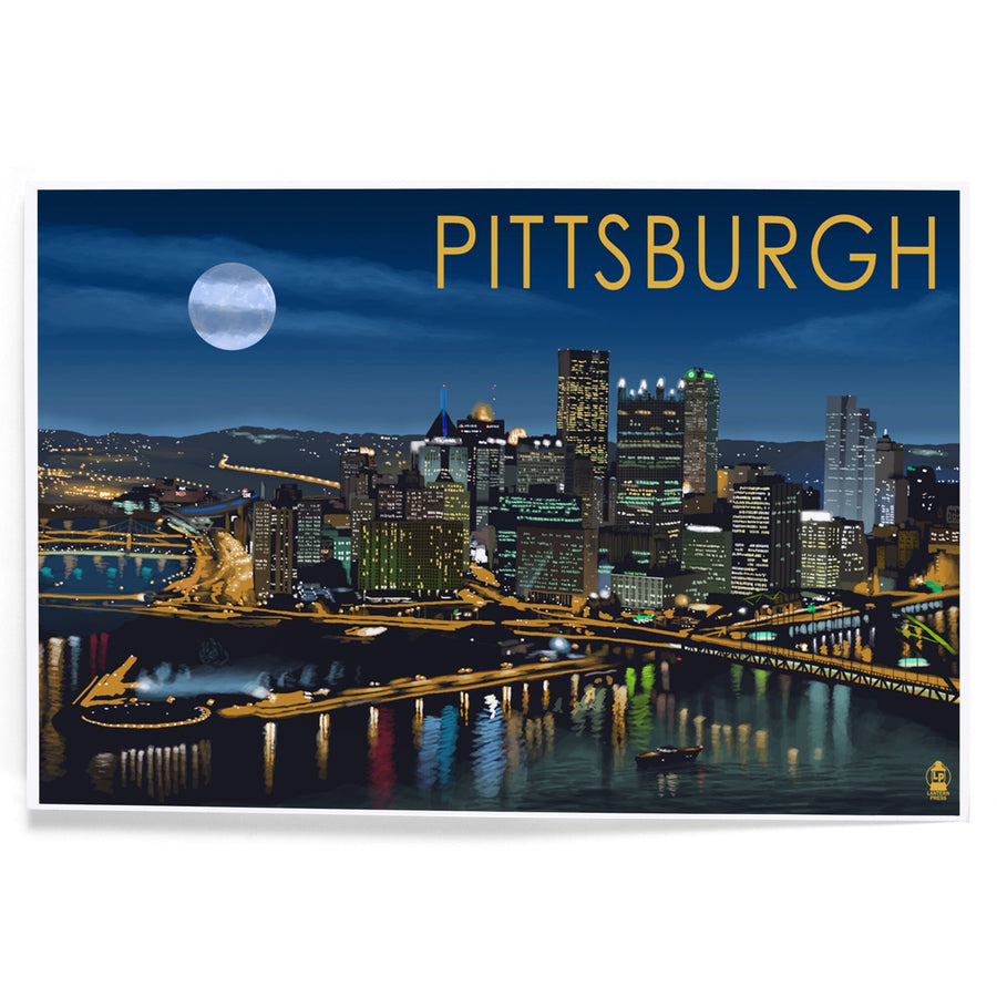 Pittsburgh, Pennsylvania, Skyline at Night, Art & Giclee Prints Art Lantern Press 