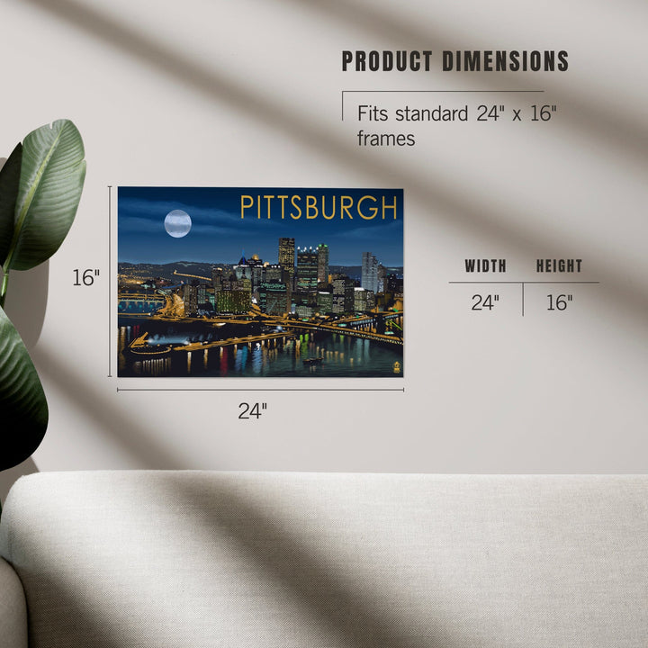 Pittsburgh, Pennsylvania, Skyline at Night, Art & Giclee Prints Art Lantern Press 